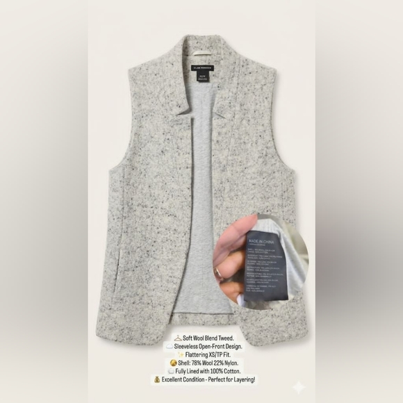 Club Monaco Wool Blend Tweed Open- Front Vest Gray Specked Size XS - Picture 2 of 13